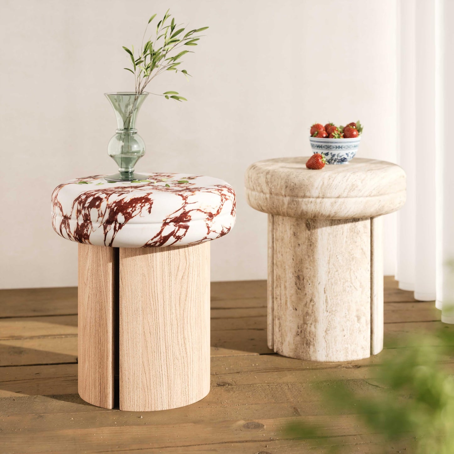 Tov Furniture Sheila Wood and Breccia Capraia Textured Concrete Side Table