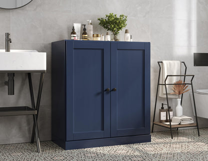 Palace Imports 100% Solid Wood Bathroom Storage Cabinet - 32" Wide - Navy Blue, Small Bathroom Cabinet with 2 Shaker Doors & Adjustable Shelves, 100% Eco-Friendly Wood, Modular Cabinets