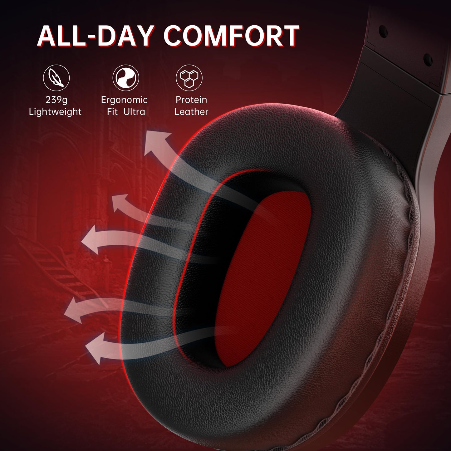 AOC Bluetooth Gaming Headset with Mic for PC, PS5/4, Nintendo Switch, 2.4GHz Wireless Gaming Headphones with RGB, USB-C, 7.1 Virtual Surround 20ms, Latency, 45H Playtime- Red