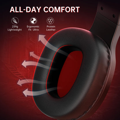 AOC Bluetooth Gaming Headset with Mic for PC, PS5/4, Nintendo Switch, 2.4GHz Wireless Gaming Headphones with RGB, USB-C, 7.1 Virtual Surround 20ms, Latency, 45H Playtime- Red