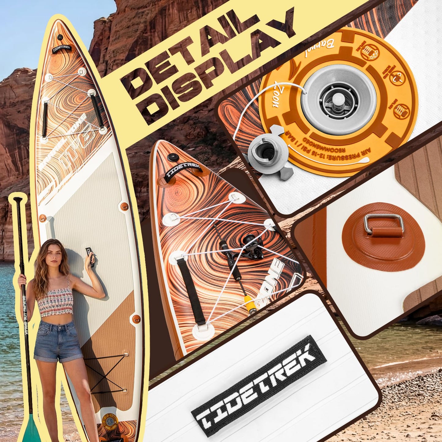 TIDETREK 11'6" Inflatable Stand Up Paddle Boards, Premium SUP Accessories, Non-Slip Comfort Deck for Youth & Adults (Amber Drift)