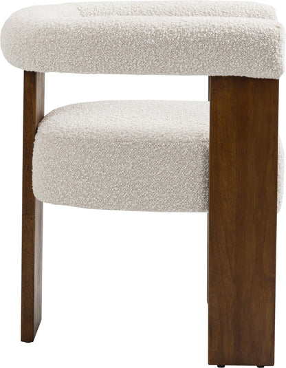 Meridian Furniture 562Cream-C Barrel Collection Mid-Century Modern Boucle Fabric Upholstered Dining Chair with Solid Wood Walnut Finish, Rich Cream Boucle Fabric, 27.5" W x 24" D x 28" H, Cream