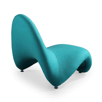 Manhattan Comfort MoMa Modern Abstract Lounge Accent Chair Sculptural Tongue Design, Wool Blend Upholstery, Metal Frame with Geometric Legs, Fully Assembled, Set of 1, Teal