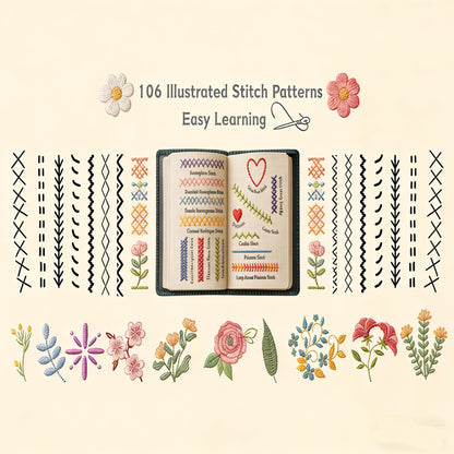 New DIY Embroidery Stitch Book Kit,86-Piece Sewing Tool Set,with 106 Illustrated Stitches,Step-by-Step Tutorials,Perfect Gift for Craft Lovers & Cross Stitch Enthusiasts