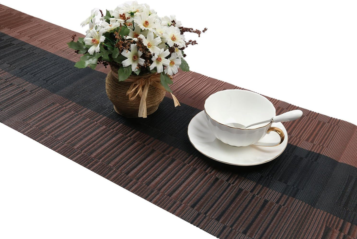 12x54 inch SHACOS Table Runners Woven Vinyl Table Mats for Kitchen Dining Table Non Slip Washable, Ombre Coffee Black