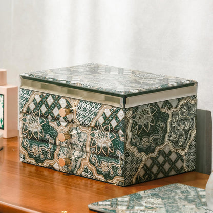 Homruilink High End Glass Jewelry Box, 3 Layer Jewelry Organizer,Velvet-Lined Case For Ring, Necklace, Earring, Bracelet Storage, Ideal Gift (Emerald)