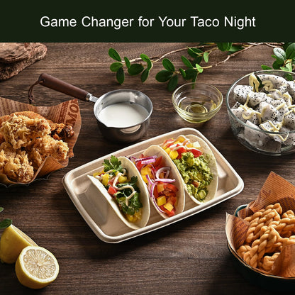 (48PCS) Taco Bar Serving Set for a Party, Disposable Taco Holder Stands, Paper Taco Holders, Taco Stands for 3 Tacos, Taco Bar Serving Dishes, Taco Plate Trays Keep Taco Upright, Taco Party Supplies