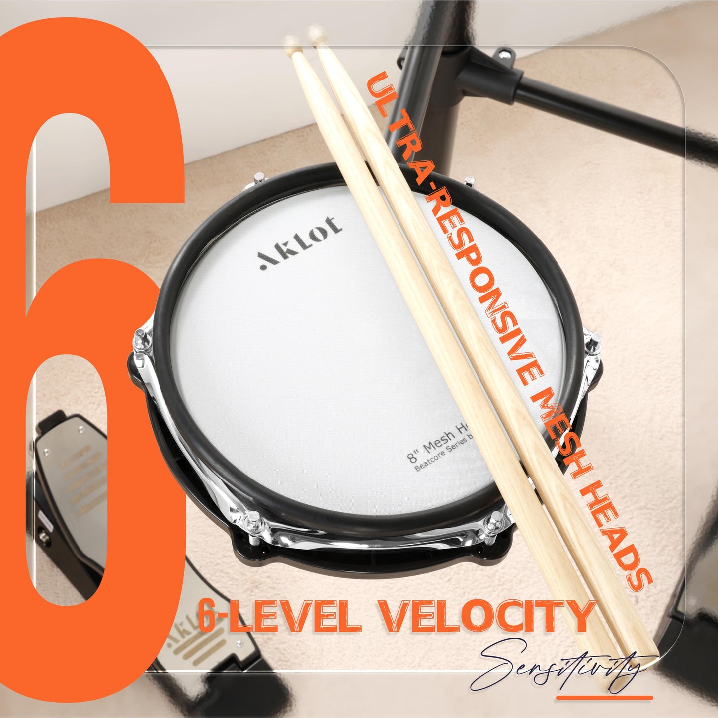 AKLOT Multi-Zone Electric Drum Set: 4 Dual-Trigger Quiet Mesh Drums, 360 Sounds, 10 User Kits, Cymbals with Choke, Electronic Drum Set with Throne, Headphones, Lesson Book for Beginner (B-CORE530Pro)