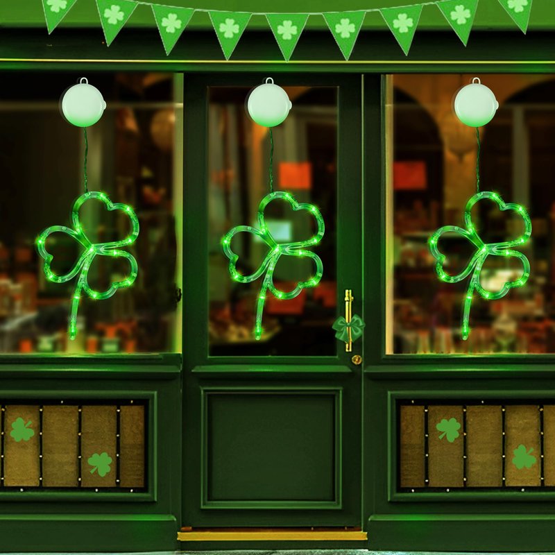 [Timer] 3 Pack St Patricks Day Decorations Shamrocks Window Lights Battery Operated, Green St. Patrick's Day Lights Saint Patricks Day Decor Window Silhouette Lights for Home Party Door Indoor Outdoor