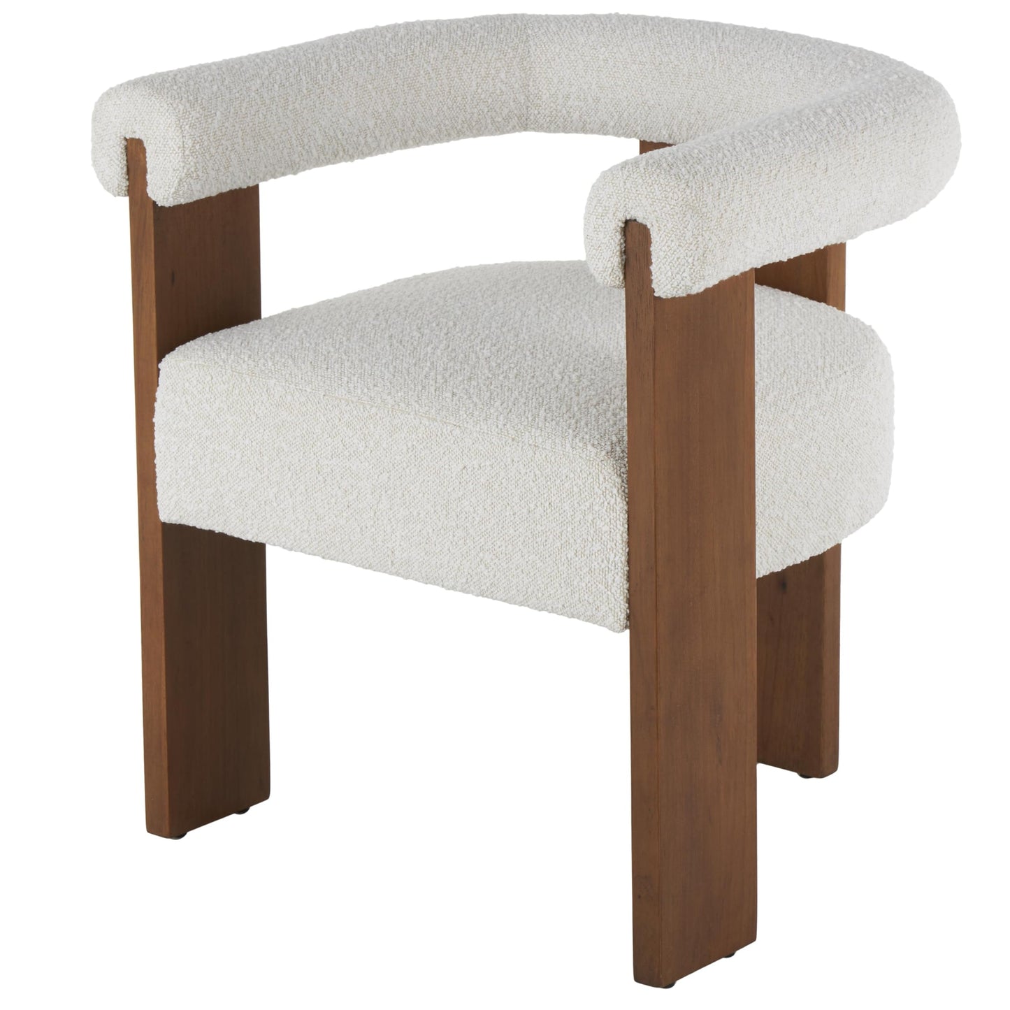 Deco 79 Polyester Living Room Accent Chair Curved Back Mid Century Modern Round Boucle Side Chair with Brown Wood Frame, Corner Chair 27" x 23" x 28", Cream