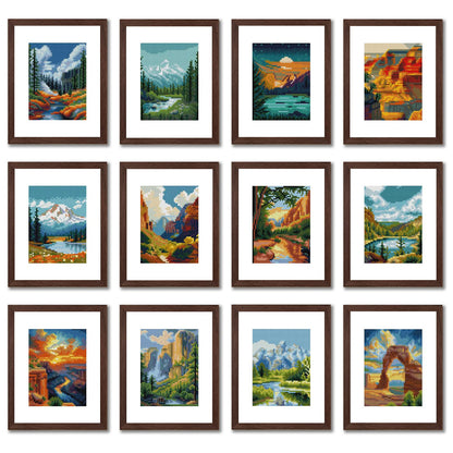 Aestalrcus 12 Pcs Small Diamond Art Kits, National Park Landscape Diamond Art Kits for Adults, DIY Square Diamond Painting 3-Hour Gem Painting for Gift Home Desktop Decor 6.7x8.3 Inch(Without Frame)