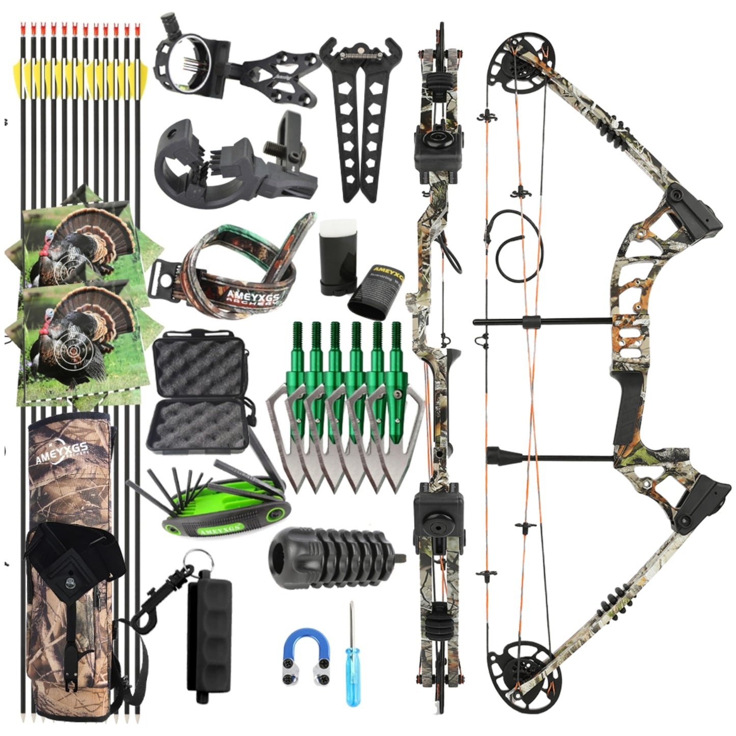 POEARCUS 0-70lb Draw Weight Adjustable Compound Bow Set 320 FPS IBO Archery Kit for Hunting & Target Practice