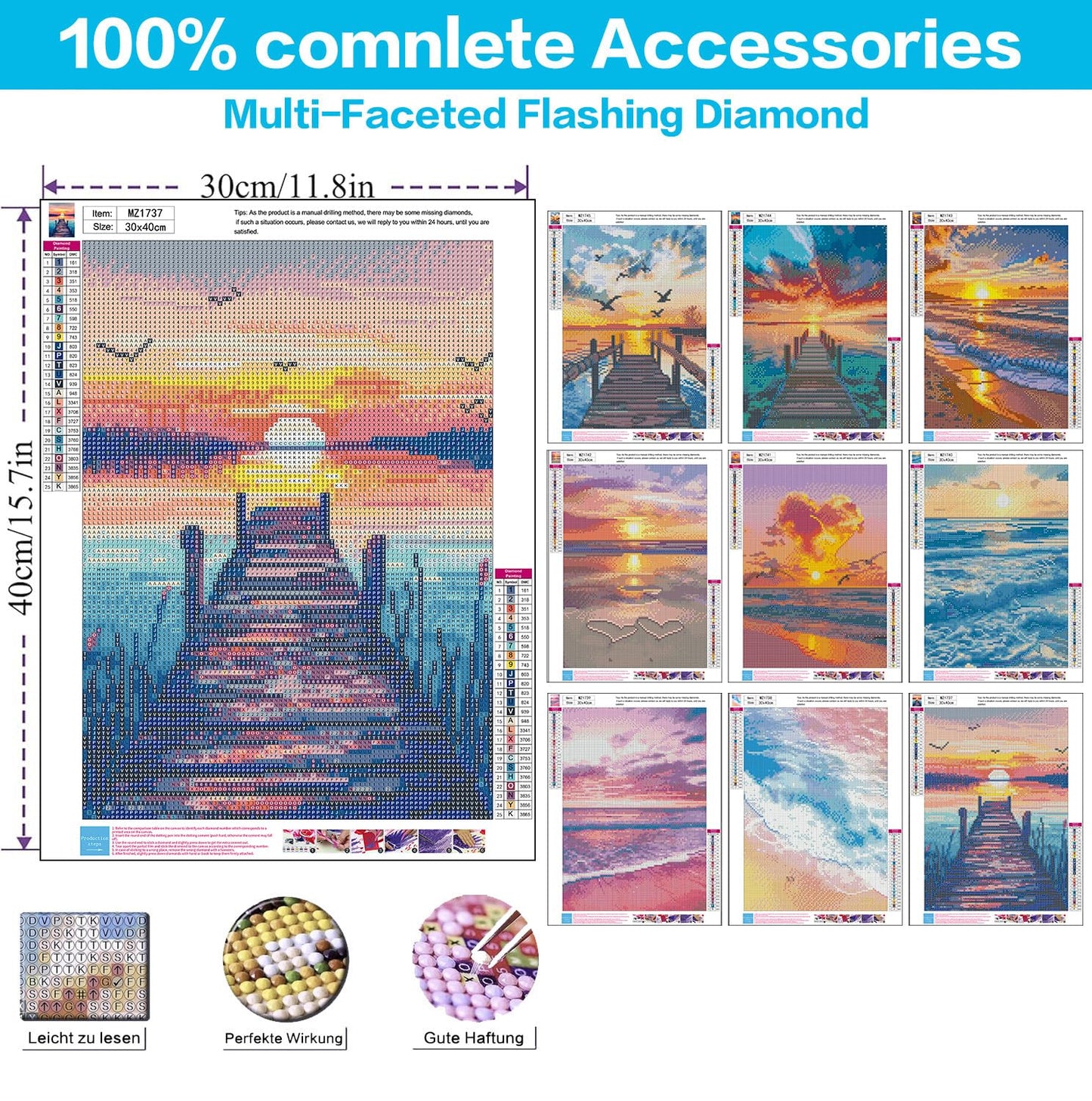 DPARTGMJT 9 Pack Beach Diamond Art Kits for Adults, Multipack Sunset Diamond Painting Kit for Adults, 5D DIY Round Drill Gem Art Adult Diamonds Dots Kits for Home Wall Decor Gift 12x16in (Landscape)