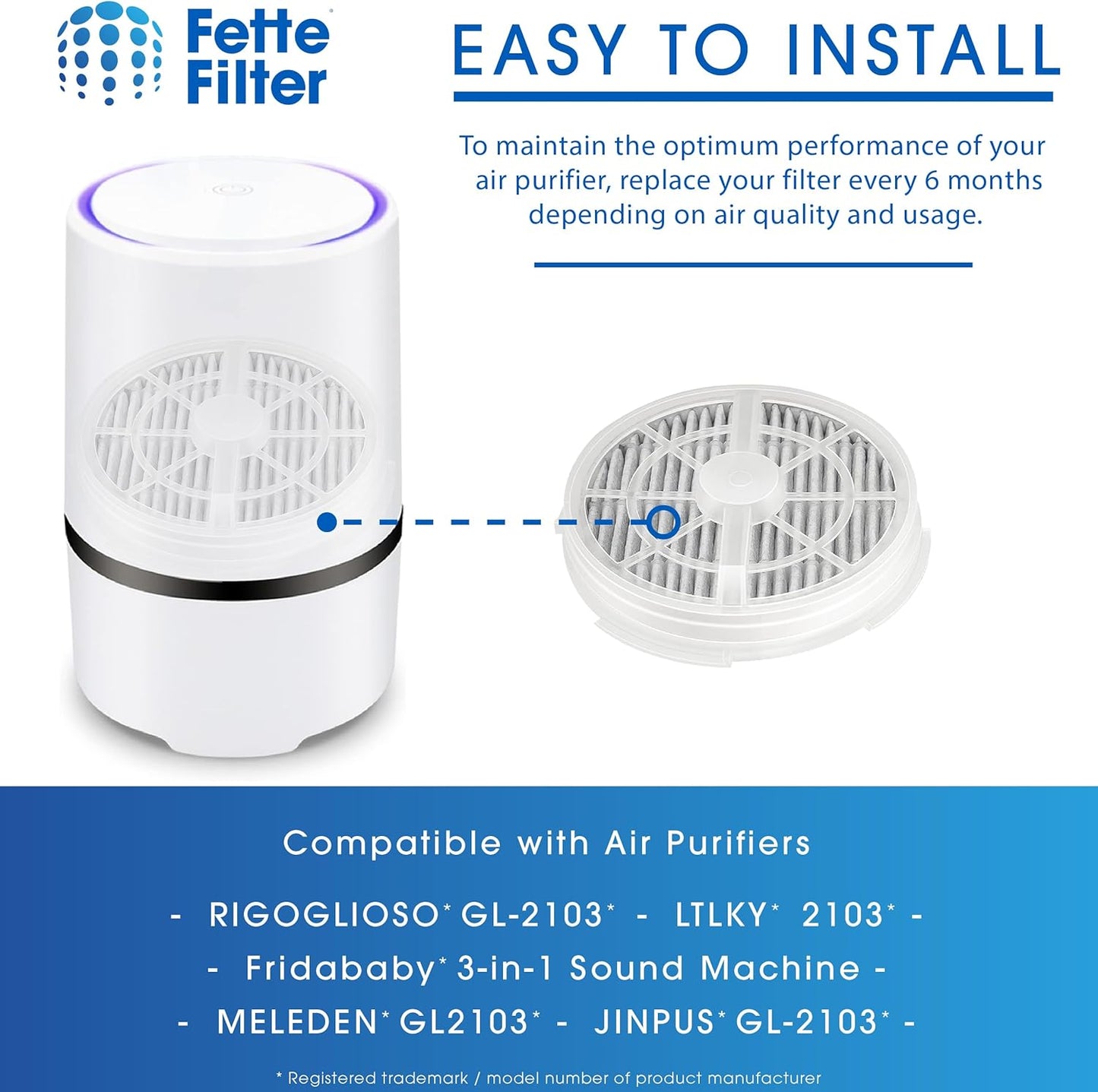 Fette Filter - True HEPA Replacement Filters with Activated Carbon for Fridababy, Meleden, RIGOGLIOSO GL-2103