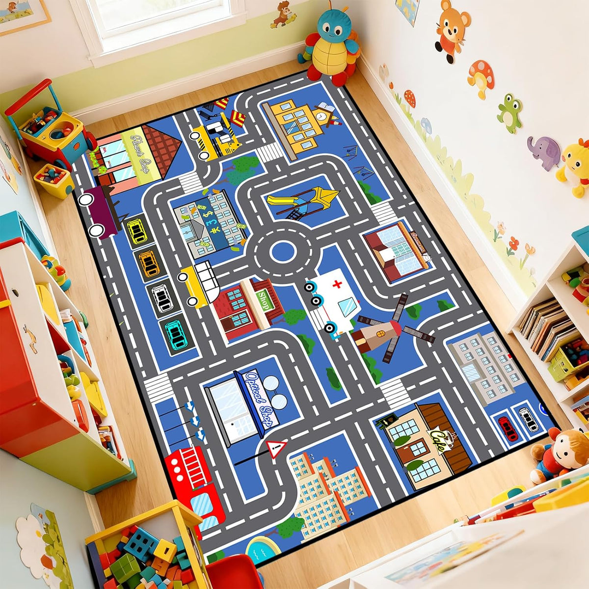 2'5''4' Car Track Rug Blue Road Rug for Kids, Car Traffic Road Play Mat for Kids Room Bedroom Decor City Carpet