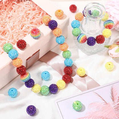 Loetere 40 Pcs 20 mm Rhinestone Beads Bulk Crystal Round Disco Ball Chunky Bubblegum Beads for Pens Bracelets Charms Craft European Style Jewelry Making Supplies Christmas(Rainbow)