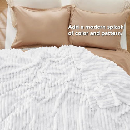 Bedsure GentleSoft Queen Blanket - Cozy Fleece Throw for Women & Girls, Bright White, 90x90 Inches