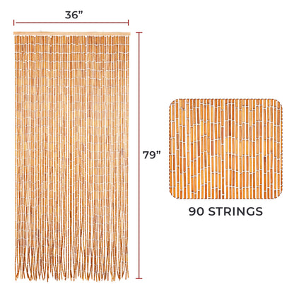 Natural Wooden Beaded Curtain with Solid Wood Beads, Hand-Painted Hanging Door Curtain, Natural Wood Doorway Beads, 36" x 79", 90 Strings, Handmade Wooden Room Divider for Doorways & Windows
