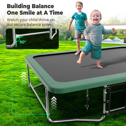 Lyromix 14FT Outdoor Rectangle Trampoline for Kids and Adults, Rectangular Trampoline with Curved Poles, Pumpkin Trampolin with Light, Sprinkler, Soccer and Storage Bag