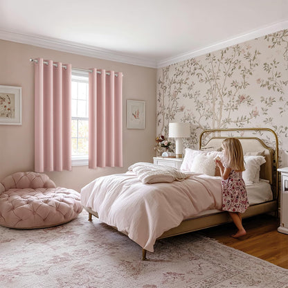 MIULEE Baby Pink Blackout Curtains - Thermal Insulated Room Darkening Drapes | 63 Inches Long, 2 Panels