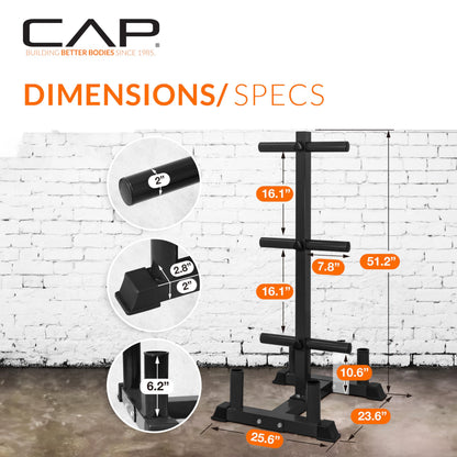 CAP Barbell 370 lb Economy - Speckled Olympic Plate Set with Traditional Plate Rack & Barbell Storage | 6 Weight Posts + 4 Barbell Holders
