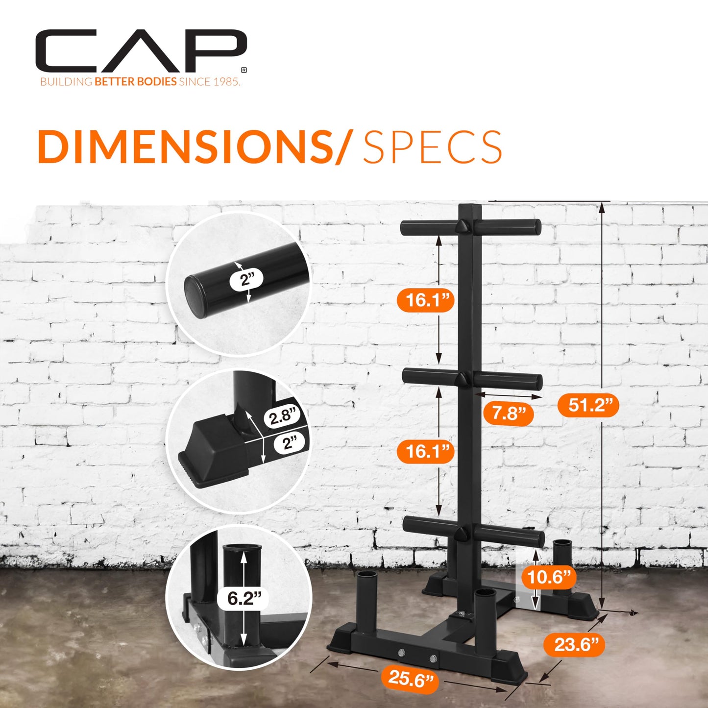CAP Barbell 260 lb Elite Olympic Plate Set with Traditional Plate Rack & Barbell Storage | 6 Weight Posts + 4 Barbell Holders