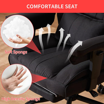 Efomao Big and Tall Office Chair 400 lb Weight Capacity, High Back Executive Office Chair with Foot Rest, Fabric Computer Chair for Back Pain Relief, Black