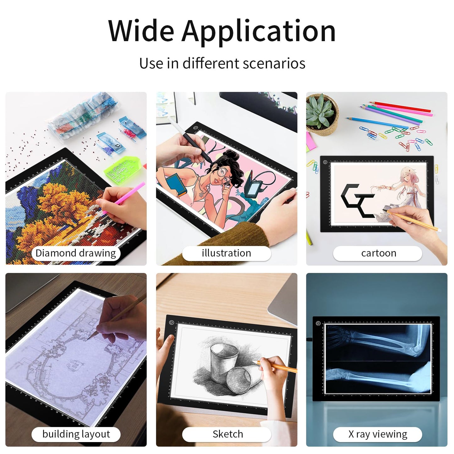 Light Box Drawing Pad A4, Tracing Board with Type-C Charge Cable and Brightness Adjustable for Artists, AnimationDrawing, Sketching, Animation, X-ray Viewing (A4-PS)