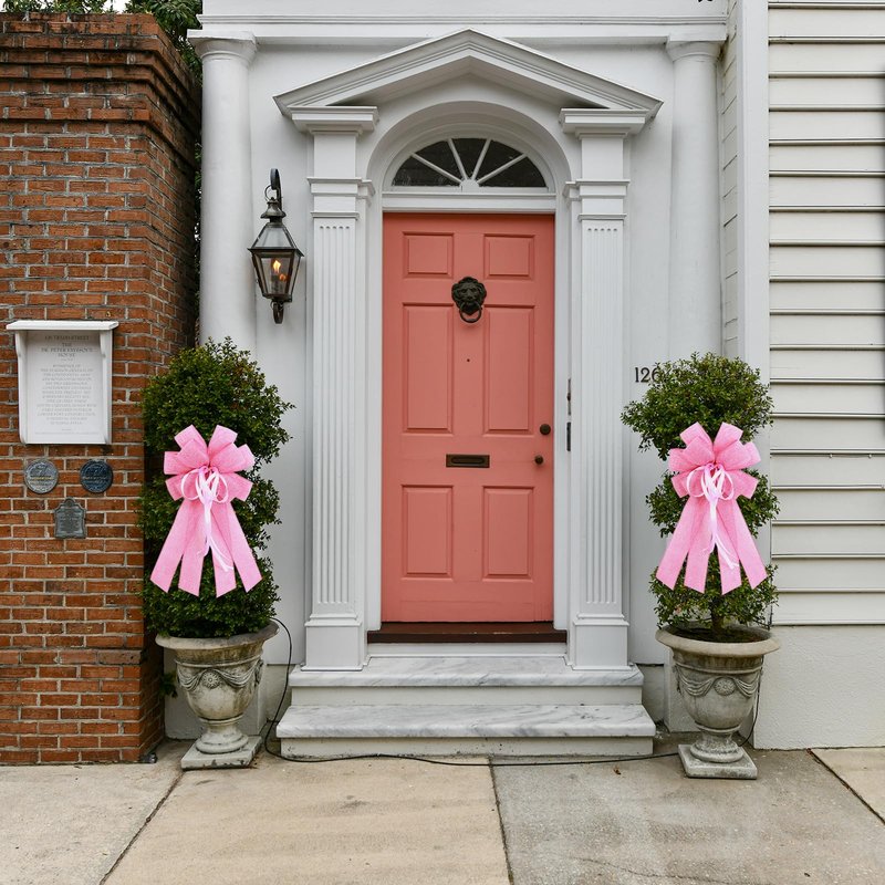 Anshome Large Pink Burlap Easter Wreath Bow, Spring Decorative Bow with String, 11.42 x 20.87 Inches