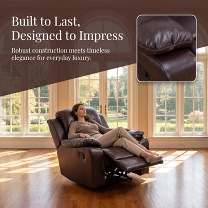 Trygoal Single Leather Manual Recliner Chair, Oversized Lazy Boy Recliner with Home Theater Seating, Breathable Living Room Reclining Chair for Adults Reading, Gaming, Relax, Brown