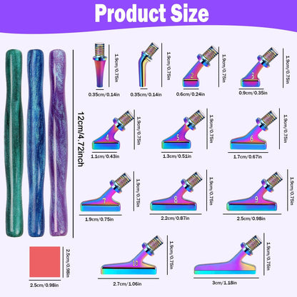 DoreenBow 21Pcs Diamond Art Painting Pen Kit Angled Screw Thread Tips Metal Stainless Steel Rainbow Diamond Art Tips Ergonomic Diamond Art Tools with 6 Clay, Shiny Pen
