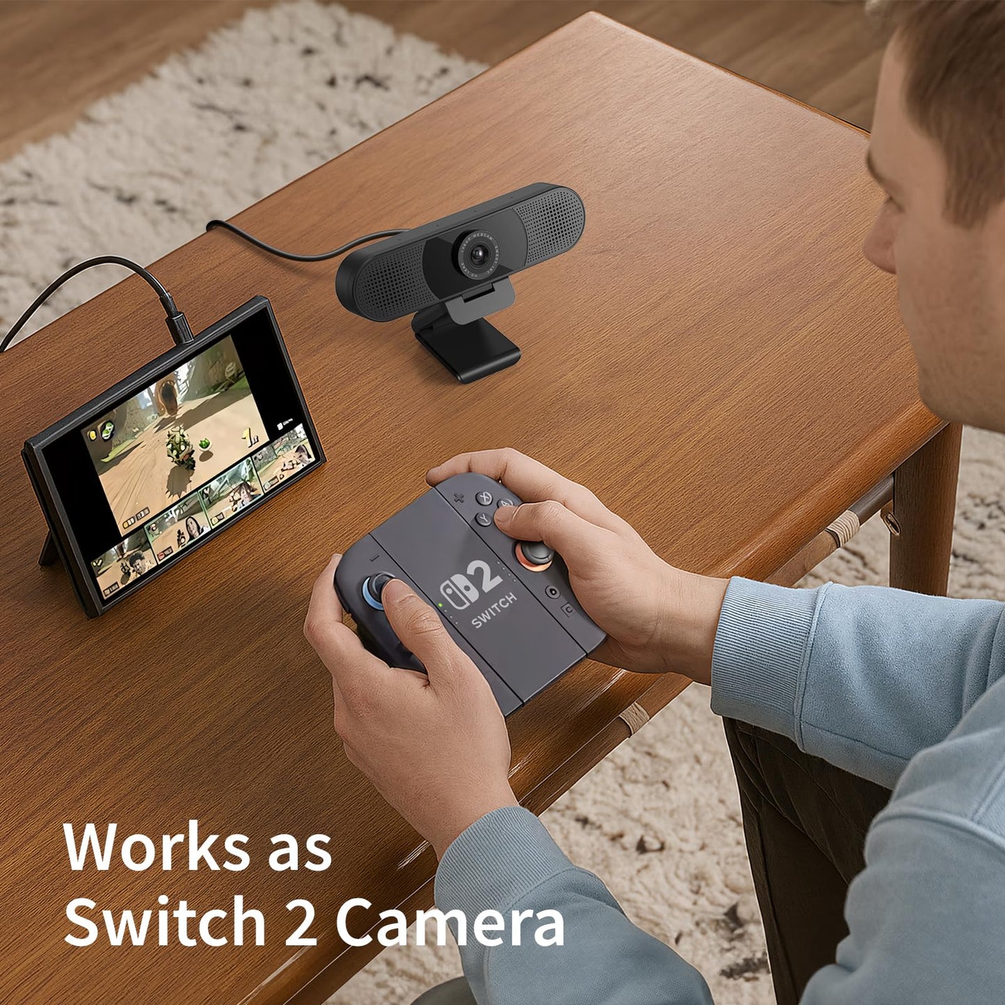EMEET 1080P Webcam with Microphone, C960 Web Cam, 2 Mics, 90° FOV, USB Type-A & A-to-C Adapter, Plug&Play Computer Camera for Online Calling, Zoom/Teams/Facetime, Switch 2 Camera Support, 2025 Version
