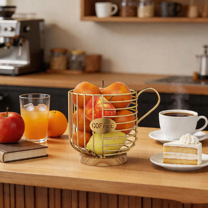 Coffee Pod Holder, 45+ Large Capacity Wire K Cup Storage Organizer with Solid Wood Base, Anti-Slip Coffee Capsule Holder for Kitchen Bar Counter, Compatible with K-Cups/Nespresso Espresso Capsules