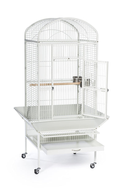 Prevue Pet Products Large Dome Top Bird Cage - Medium Steel Cage with Casters, Dual Locks, Seed Guards, and Perches, Ideal for Cockatiels, Conures, and Similarly Sized Birds - Chalk White