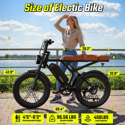 Electric Bike for Adults, Peak 1500W Motor, 30 MPH 60 Miles, 20"x4.0" Fat Tire Retro E Bike, 48V 15Ah Removable Battery, 7-Speed Ebkie for City Commuting, Off-Roading, Mountain, UL 2849 Carbon Black