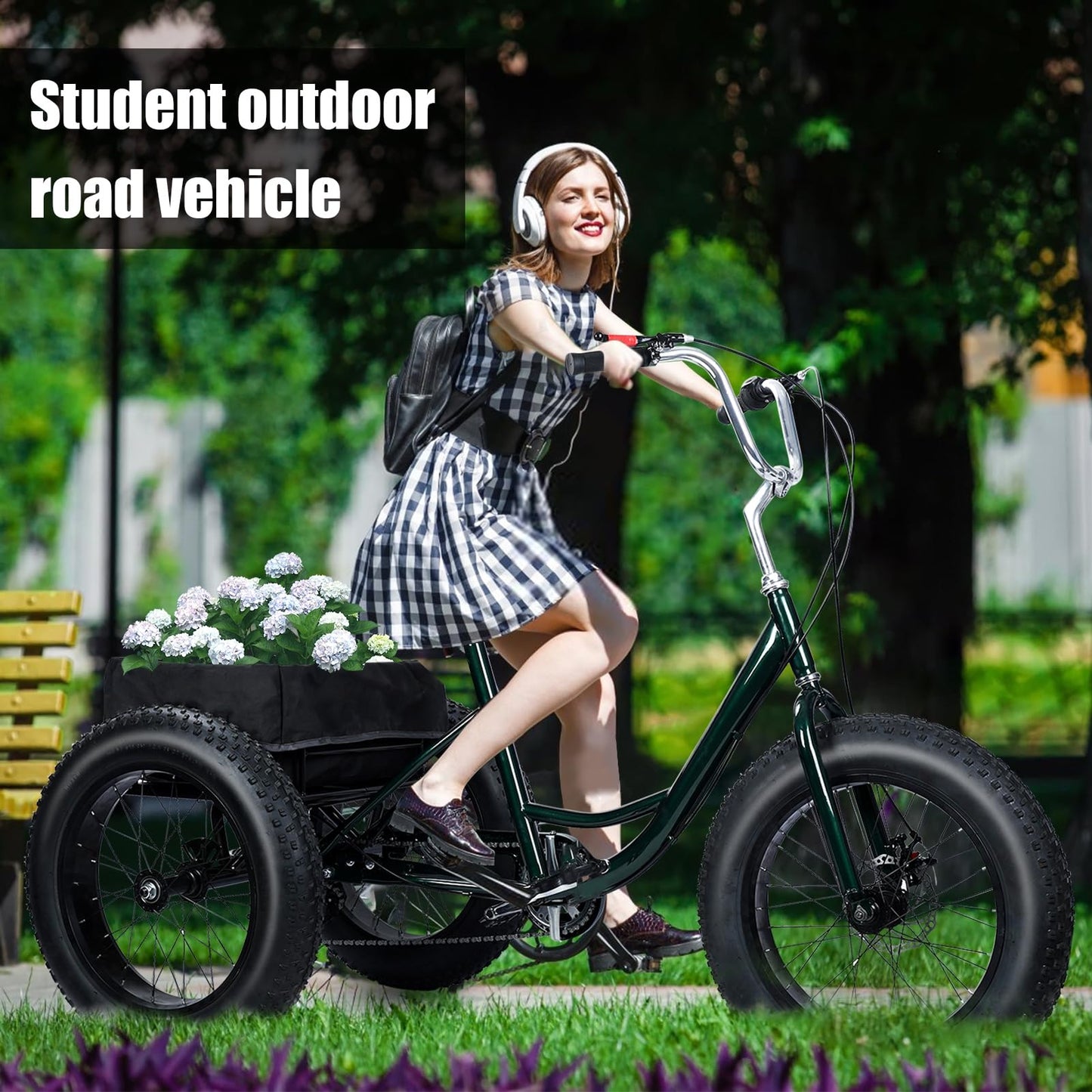 Hiborth Adult Tricycle, 20-Inch Fat Tire Comfort Bike for Adults All-Terrain 3-Wheel Bike 7-Speed Heavy-Duty 450lb Capacity Trike with Dual Disc Brakes & Large Cargo Basket Shopping Basket