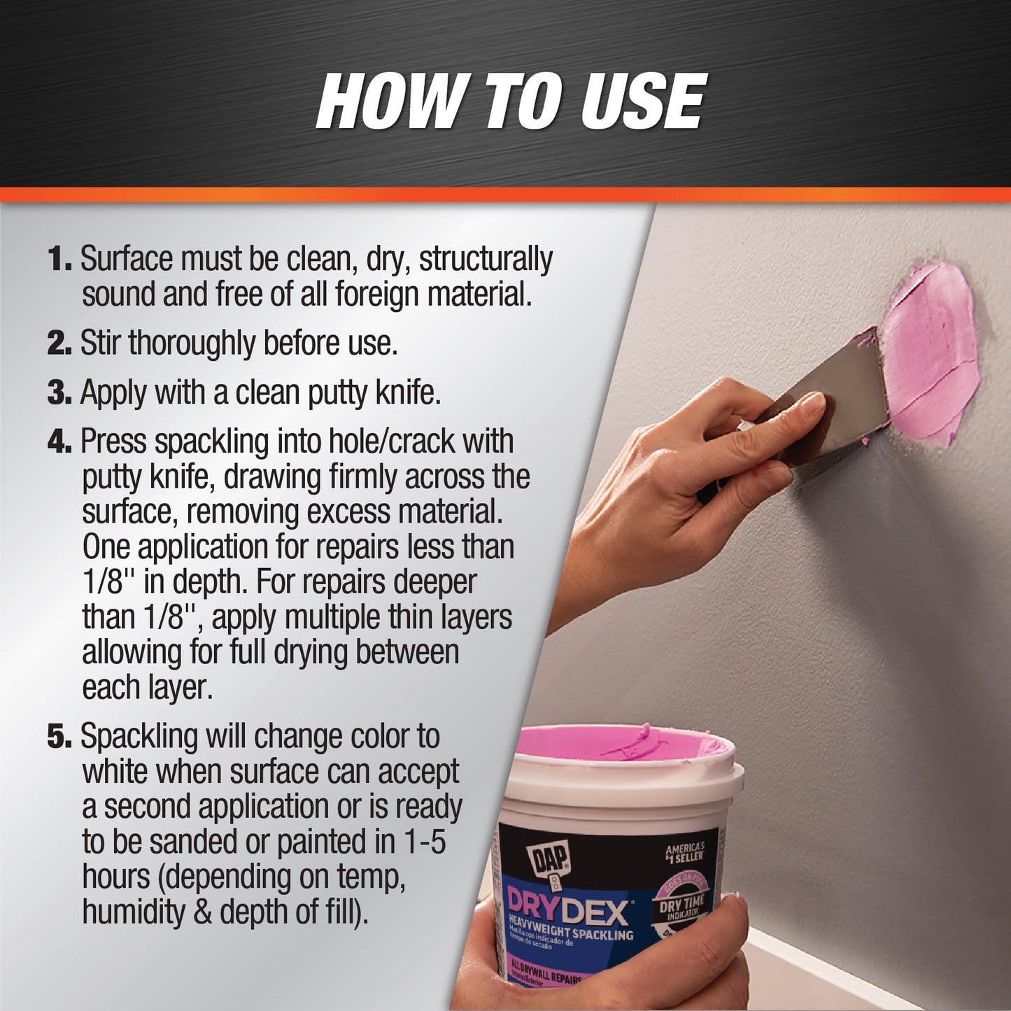 1 qt Dap 12330 DryDex Interior/Exterior Spackling, White