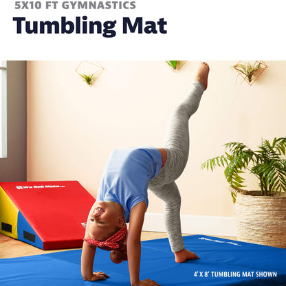 We Sell Mats Gymastics Multi-Sized Portable and Padded Folding Mat for Exercise, Yoga, Martial Arts, Portable with Hook & Loop Fasteners, 5' x 10' (1.5-inch Thick), Blue (GM5x10BLv4-35M)