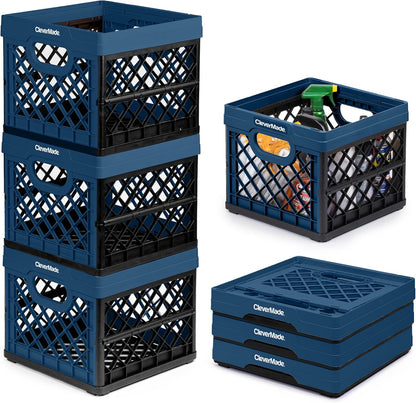 25L (6.6 3 Pack, 50 lb CleverMade Collapsible Milk Crate Gal) Capacity Heavy Duty Folding Crate Stackable Storage