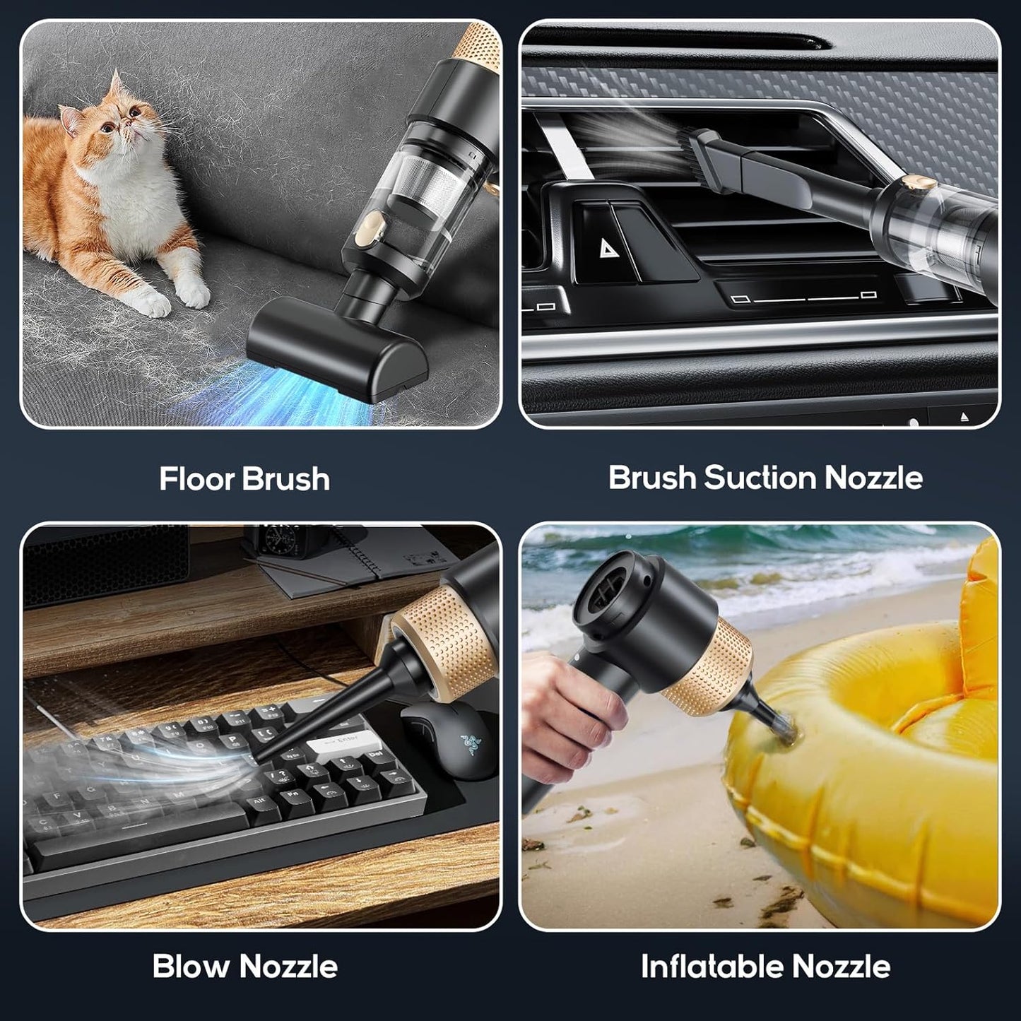 Dealswin Cordless Handheld Vacuum Cleaner - 4 in 1, Portable Air Duster with LED Light