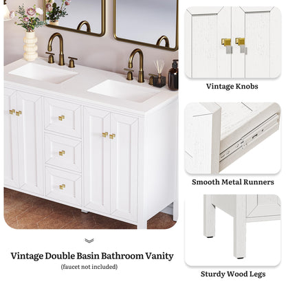YITAHOME 47 Inch Bathroom Vanity with Double Sink, Retro Bathroom Storage Cabinet with Sintered Stone Countertop, Six Holes, 4 Doors & 3 Drawers