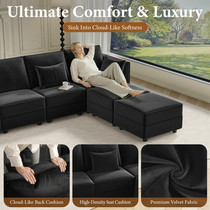Vesgantti Modular Sofa Bed with Storage, 92" Sleeper Sofas with 9 Seats Storage Chaises Removable Cover, Luxury Large Velvet Sectional Couch Set for Living Room, Apartment, Home Theater, Black