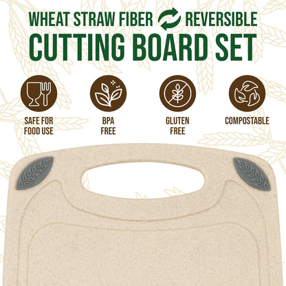 AXIOM CREATIONS 2-Piece Reversible Cutting Board Set Made from Natural Food Grade Wheat Straw Material - Eco-Conscious Alternative to Plastic - Gluten Free & BPA Free Chopping Boards for Kitchen