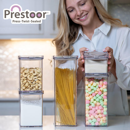 Prestoor 5-Piece SAN Airtight Pantry Storage Container Set, Leakproof Twist-Lock Lids, BPA-Free Stackable Canisters for Sugar, Flour, Pasta, Cereal & Snacks (0.8qt, 1.9qt ×2, 3qt, 4qt)