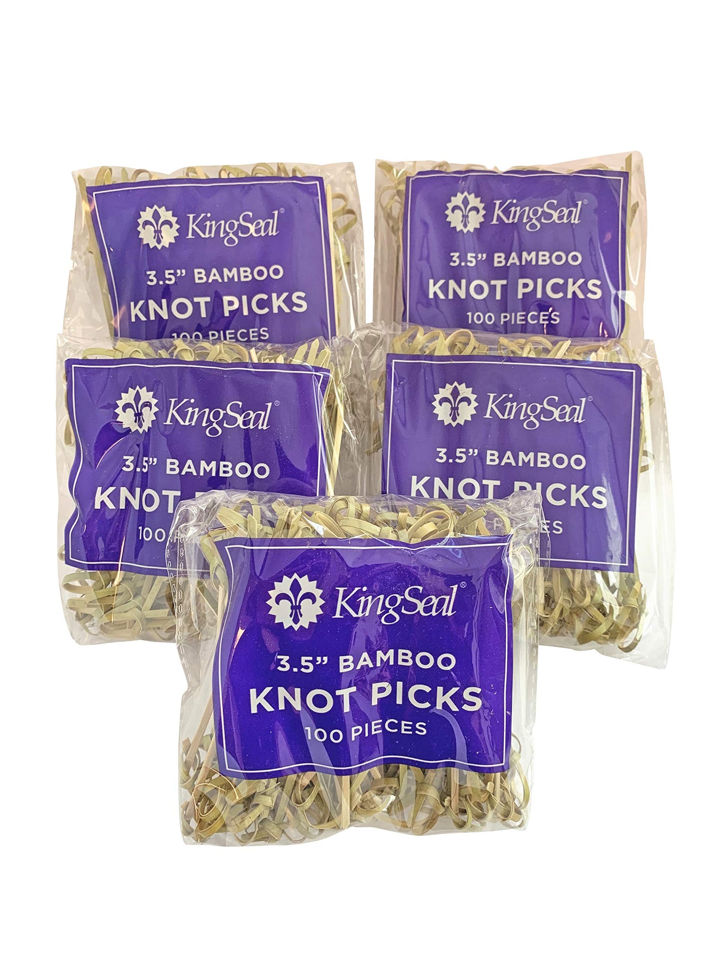 1000 Count | KingSeal Bamboo Wood Flower Knot Picks, Skewers, 3.5 Inches, Perfect for Cocktails and Appetizers, Bulk Pack - 10 Packs of 100 Each