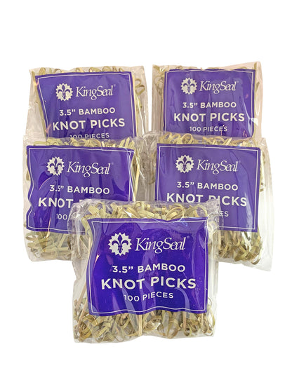 1000 Count | KingSeal Bamboo Wood Flower Knot Picks, Skewers, 3.5 Inches, Perfect for Cocktails and Appetizers, Bulk Pack - 10 Packs of 100 Each