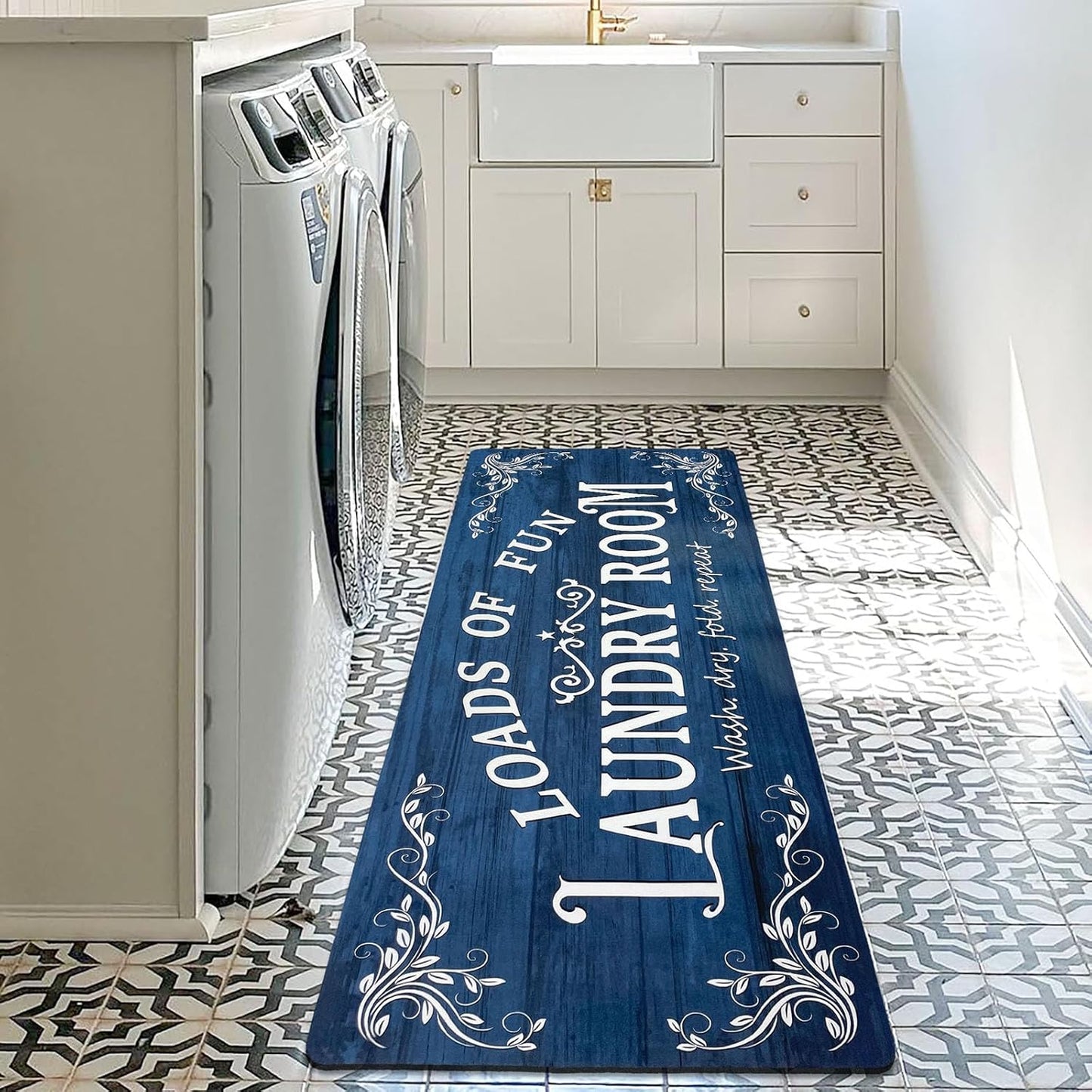 Laundry Room Rug Runner 24"x60", Non Slip Waterproof Mats for Laundry Room Decor, Washable Floor Rug for Mudroom, Navy