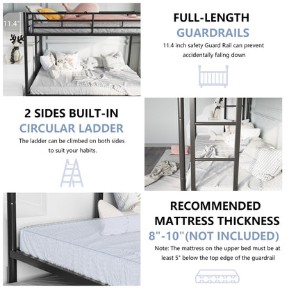 SUNLEI Metal Bunk Beds with Double Secured Ladders, Twin Bunk Bed with Surrounded Safety Guardrails, Space Saver Twin Beds, Noise Free for Small Bedroom, with Trundle Function, Solid Black