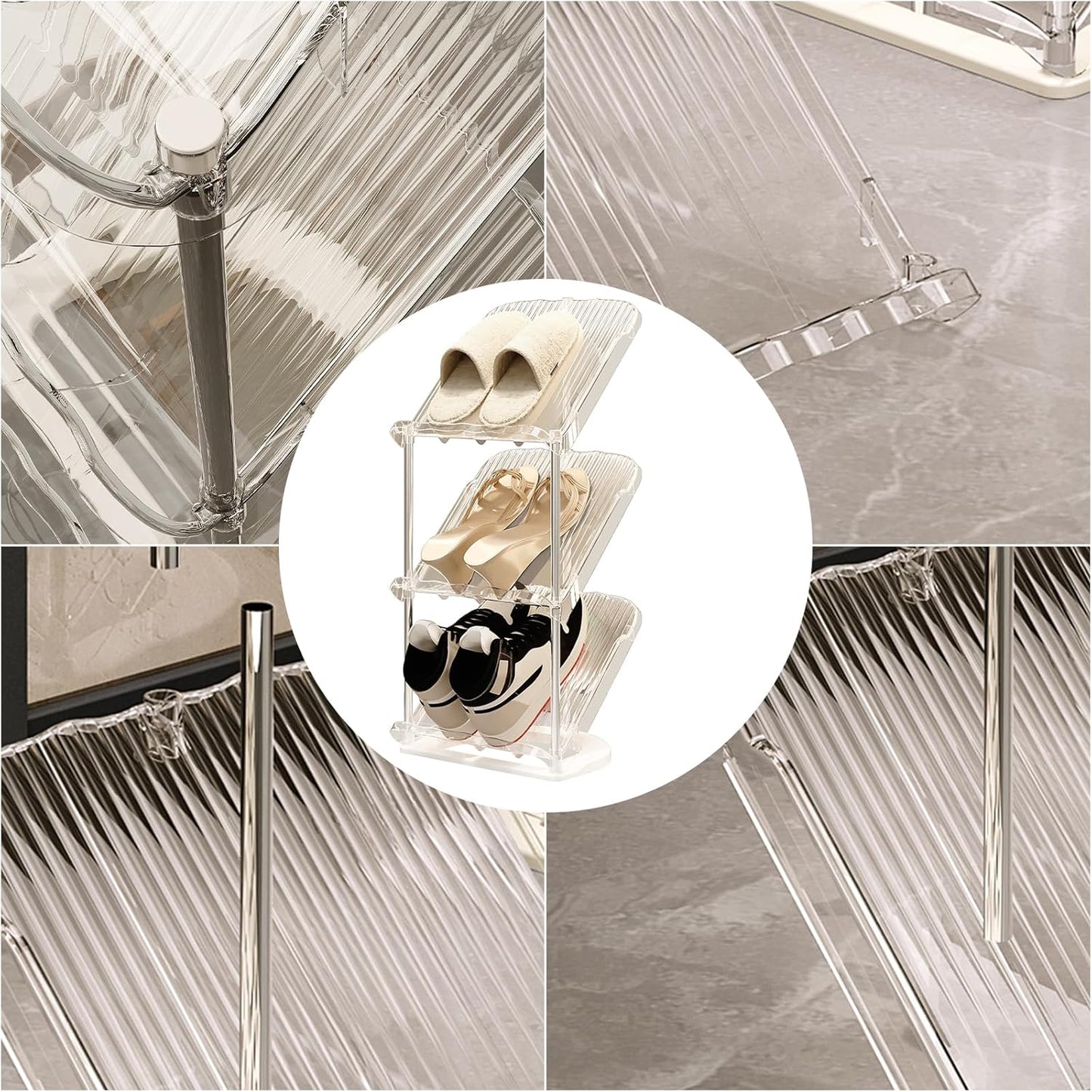 2 YYW Narrow Shoe Rack Vertical Shoes Rack for Entryway Corner Shoe Storage Organizer for Small Spaces Transparently