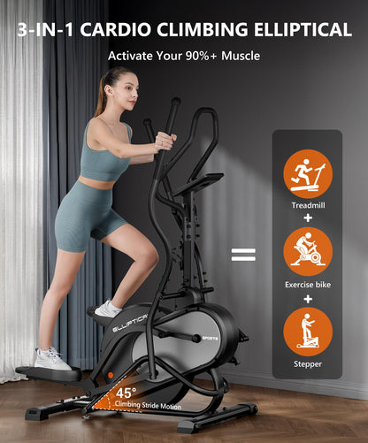 THERUN Elliptical Exercise Machine, Cardio Climber Elliptical Machine for Home, Stair Stepper Elliptical Training Machines w/ 13LBS&18LBS Flywheel, 16 Levels Resistance (18LBS Flywheel Grey)